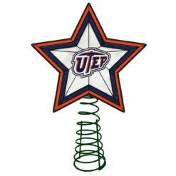 10" Lighted Red And White Star NCAA UTEP Miners Christmas Tree Topper