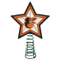 10" Lighted Orange And Black Star MLB Baltimore Orioles Christmas Tree Topper