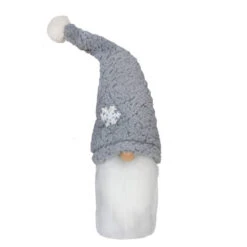 28" White And Gray Gnome With A High Pile Fleece Snowflake Bendable Winter Hat