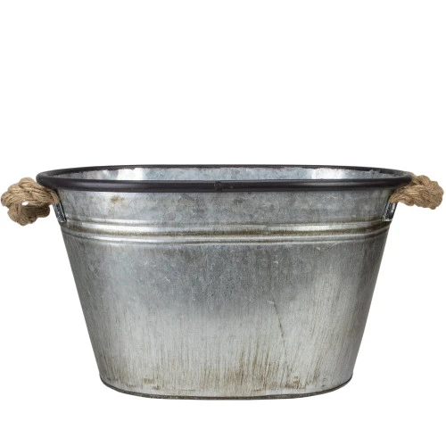 11" Silver Oval Christmas Tree Bucket With Jute Rope 6 11" Silver Oval Christmas Tree Bucket With Jute Rope - Image 4