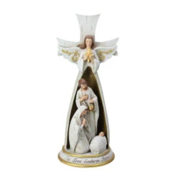 3-Piece Beige And White Holy Family In Angel Nativity Table Top Christmas Figurine 12.75"