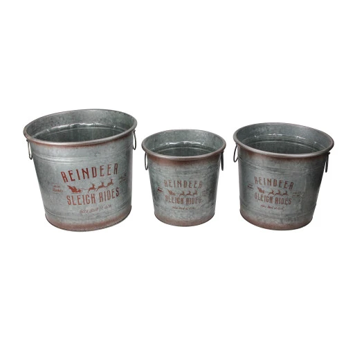 Set Of 3 Reindeer Sleigh Rides Metal Christmas Tree Pot Covers 4 Set Of 3 Reindeer Sleigh Rides Metal Christmas Tree Pot Covers - Image 2