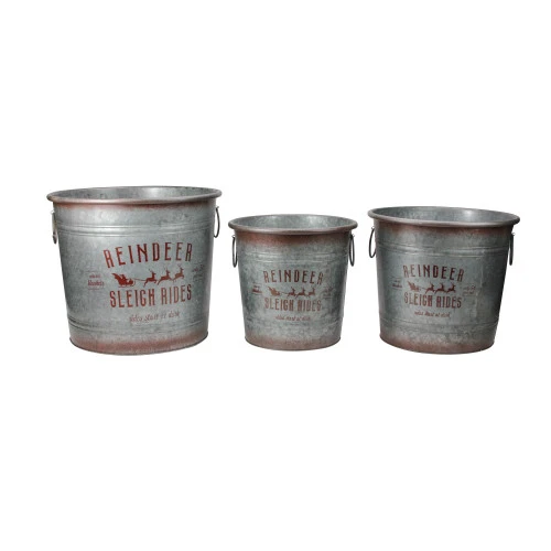 Set Of 3 Reindeer Sleigh Rides Metal Christmas Tree Pot Covers 3 Set Of 3 Reindeer Sleigh Rides Metal Christmas Tree Pot Covers