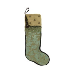 28" Sage Green And Tortilla Brown Embroidered Patina Jacquard Christmas Stocking