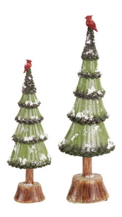 Melrose Set Of 2 Green And Brown Artificial Christmas Tree Tabletop Decors 20.5"