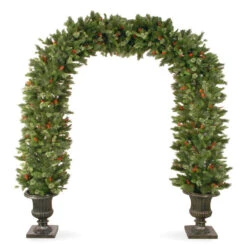 8.5' Wintry Pine Artificial Christmas Archway With Cones, Berries And Snow - Unlit - 31423113