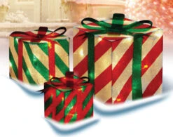 Northlight 3-Piece Glistening Striped Gift Box Lighted Christmas Outdoor Decoration - 32913133
