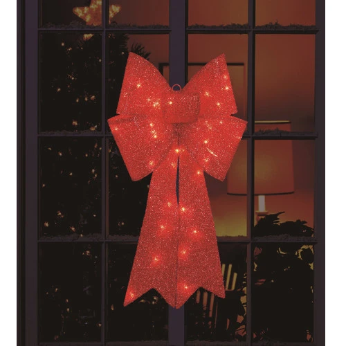 Northlight 30" LED Lighted Red Tinsel Bow Christmas Decoration 6 Northlight 30" LED Lighted Red Tinsel Bow Christmas Decoration - Image 4