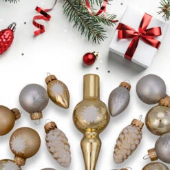 Northlight 15ct Gold 2-Finish Glass Christmas Tree Topper And Ornament Set 5.5" -Christmas Decoration Store northlight20wy27599b 60018.1637152148