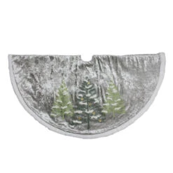 48" Gray And Green Traditional Trees Embossed Christmas Tree Skirt
