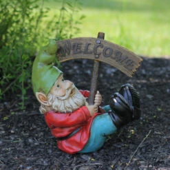 Northlight 10.5" Silly Gnome With Welcome Sign Outdoor Garden Statue -Christmas Decoration Store northlight ag16099 3 03127.1588362443