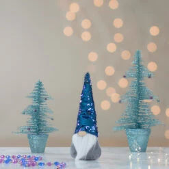 Northlight 13.5" Gray Standing Christmas Gnome Decoration With Blue Flip Sequin Hat -Christmas Decoration Store northlight am87033 7 03084.1599700431