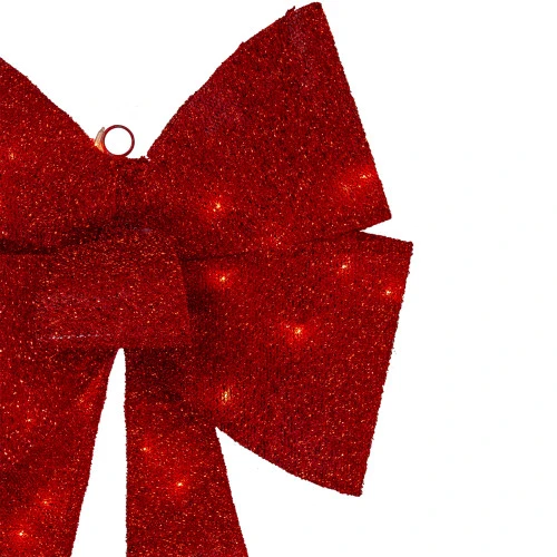 Northlight 30" LED Lighted Red Tinsel Bow Christmas Decoration 5 Northlight 30" LED Lighted Red Tinsel Bow Christmas Decoration - Image 3