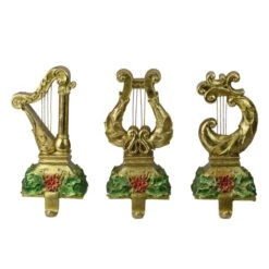 Northlight Set Of 3 Glittered Gold Harp Christmas Stocking Holders 7"