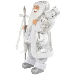 Northlight 24" Silver And White Santa Claus With Staff And Gift Bag Christmas Figure -Christmas Decoration Store northlight e85381 3new 15786.1670873843