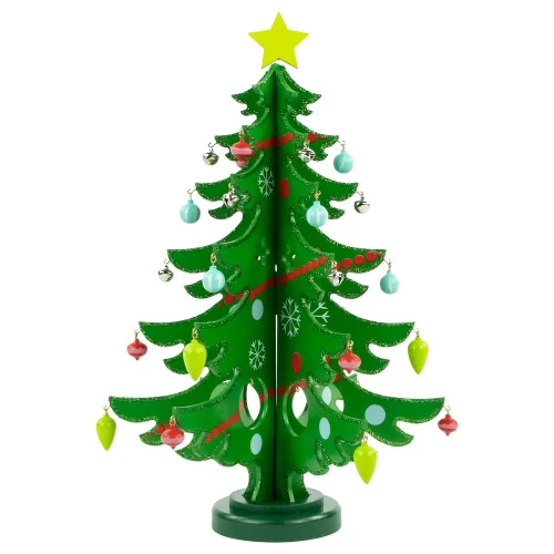 Northlight 13.75" Green 3-D Wood Christmas Tree With Ornaments Decoration 3 Northlight 13.75" Green 3-D Wood Christmas Tree With Ornaments Decoration