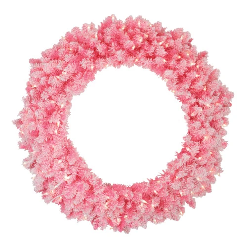 Northlight Pre-Lit Flocked Pink Artificial Christmas Wreath - 36 Inch, Clear Lights 3 Northlight Pre-Lit Flocked Pink Artificial Christmas Wreath - 36 Inch, Clear Lights