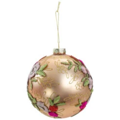 Northlight 4.5" Pink Floral Applique Glass Ball Christmas Ornament -Christmas Decoration Store northlight gb26162 2 updated 81869.1665519659
