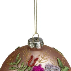 Northlight 4.5" Pink Floral Applique Glass Ball Christmas Ornament -Christmas Decoration Store northlight gb26162 3 49306.1665519659