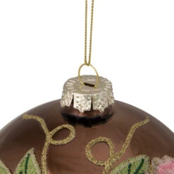 Northlight 2-Finish Brown And Pink Floral Applique Glass Christmas Ball Ornament 5" (125mm) -Christmas Decoration Store northlight gb26171 1 updated 46090.1588355952