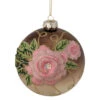Northlight 2-Finish Brown And Pink Floral Applique Glass Christmas Ball Ornament 5" (125mm) -Christmas Decoration Store northlight gb26171 17318.1588355950