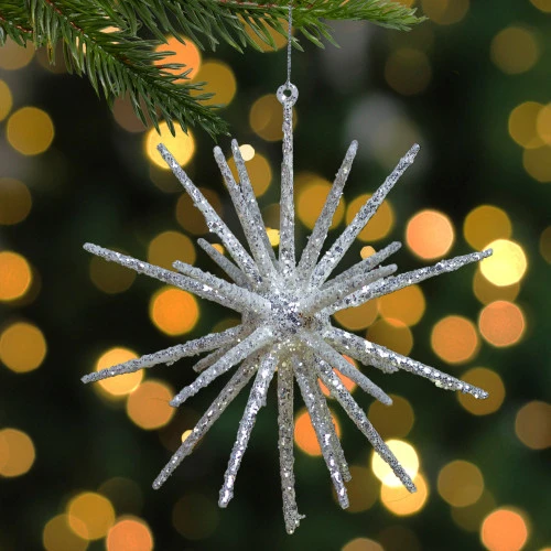 Northlight 8.25” Silver Glittered Starburst Christmas Ornament 4 Northlight 8.25” Silver Glittered Starburst Christmas Ornament - Image 2