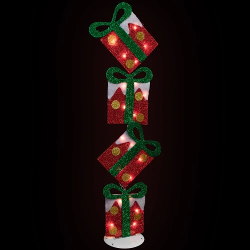Northlight 44" Lighted Red Tinsel Stacked Gift Boxes Outdoor Christmas Decoration 8 Northlight 44" Lighted Red Tinsel Stacked Gift Boxes Outdoor Christmas Decoration - Image 6