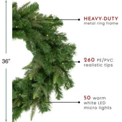 Northlight Pre-Lit Roosevelt Fir Artificial Christmas Wreath - 36-Inch, Warm White LED Lights -Christmas Decoration Store northlight hb27082 thumbnail 21520.1604715863