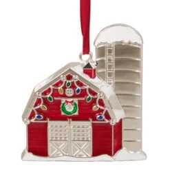 Northlight 3.5" Red And White Barn House With Crystals Christmas Ornament