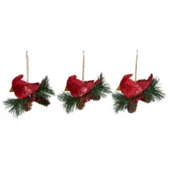 Northlight Set Of 3 Red Cardinal Birds On Pine Cone Nest Christmas Ornaments 5" -Christmas Decoration Store northlight ja01550 2 60791.1664900438