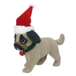Northlight 13.25" Plush Brown And Gray Pug Dog With Santa Hat Christmas Decoration -Christmas Decoration Store northlight ja15793 79860.1588405860