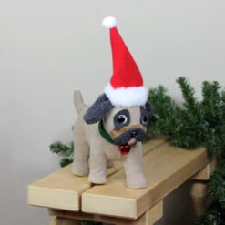 Northlight 13.25" Plush Brown And Gray Pug Dog With Santa Hat Christmas Decoration -Christmas Decoration Store northlight ja15793 styled 79792.1588405861