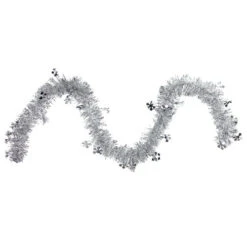 Northlight 50" X 2.75' Silver Snowflakes Tinsel Artificial Christmas Garland - Unlit