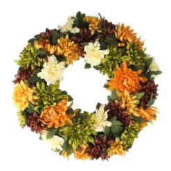 Northlight Autumn Orange And Green Chrysanthemum Artificial Thanksgiving Wreath - 19.5-Inch, Unlit