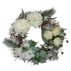 Northlight White And Silver Floral Flocked Pine Artificial Grapevine Christmas Wreath - 24-Inch, Unlit