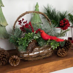 Northlight 12" Red Cardinal With Winter Foliage Twig Basket Christmas Decoration -Christmas Decoration Store northlight kji85787 styled 3 58421.1685625088