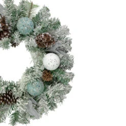 Northlight Flocked Pine With Blue And Silver Ornaments Artificial Christmas Wreath, 24-Inch, Unlit -Christmas Decoration Store northlight kji85813 2 updated2022 10425.1664551947