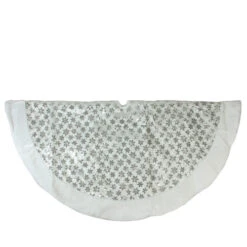 Northlight 60" White And Silver Sequin Snowflake Christmas Tree Skirt With Faux Fur Border