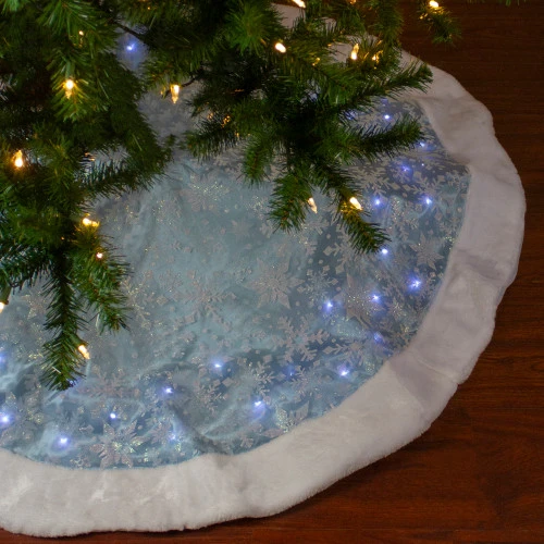 Northlight 48" LED Blue Iridescent Glittered Snowflakes Christmas Tree Skirt 4 Northlight 48" LED Blue Iridescent Glittered Snowflakes Christmas Tree Skirt - Image 2