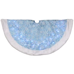 Northlight 48" LED Blue Iridescent Glittered Snowflakes Christmas Tree Skirt
