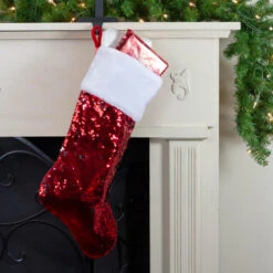 Northlight 22" Red And Silver Reversible Sequined Christmas Stocking -Christmas Decoration Store northlight l27912 6 46738.1588396886