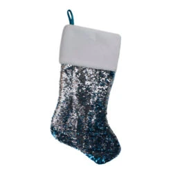 Northlight 22.75" Sky Blue And Silver Reversible Sequined Christmas Stocking With Faux Fur Cuff -Christmas Decoration Store northlight l27914 02 38442.1588344222