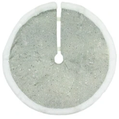 Northlight 20" Silver Glittered Mini Christmas Tree Skirt With White Fur Trim