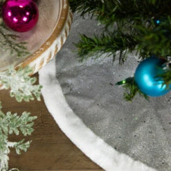 Northlight 20" Silver Glittered Mini Christmas Tree Skirt With White Fur Trim -Christmas Decoration Store northlight l27918 styled 2 29916.1691160922