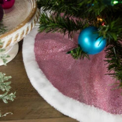 Northlight 20" Pink Glittered Mini Christmas Tree Skirt With White Fur Trim -Christmas Decoration Store northlight l27922 styled 2 86487.1691161227