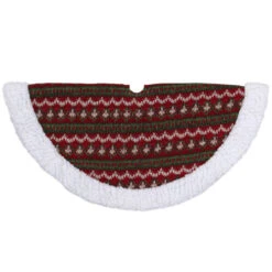 Northlight 20" Red And Green Lodge Knitted Mini Christmas Tree Skirt With High Pile Fleece Trim