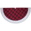 Northlight 60" Red And Green Plaid Christmas Tree Skirt With White High Pile Fleece Trim
