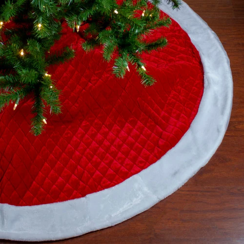 Northlight 72" Red And White Quilted Christmas Tree Skirt With Faux Fur Trim 4 Northlight 72" Red And White Quilted Christmas Tree Skirt With Faux Fur Trim - Image 2