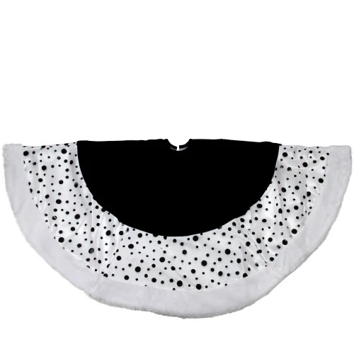 Northlight 48" Black And White Glittered Polka Dot Christmas Tree Skirt With Faux Fur Trim 3 Northlight 48" Black And White Glittered Polka Dot Christmas Tree Skirt With Faux Fur Trim