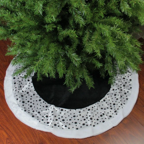 Northlight 48" Black And White Glittered Polka Dot Christmas Tree Skirt With Faux Fur Trim 4 Northlight 48" Black And White Glittered Polka Dot Christmas Tree Skirt With Faux Fur Trim - Image 2